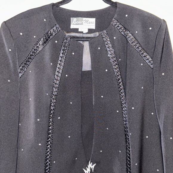 Ben Marc International Long Black Rhinestone Satin Blazer Jacket Womens14 - Picture 1 of 9